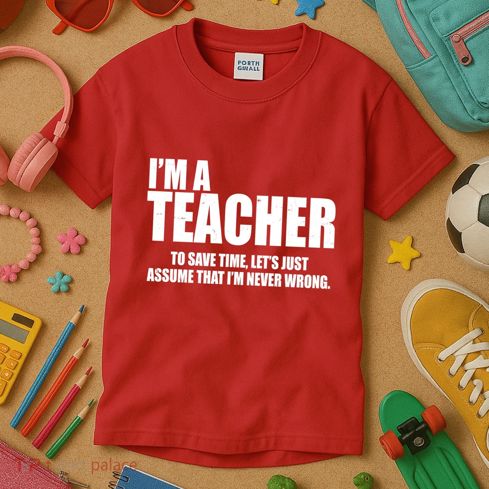 Funny Im A Teacher To Save Time Lets Just Assume That Im Never Wrong Kids T-Shirt