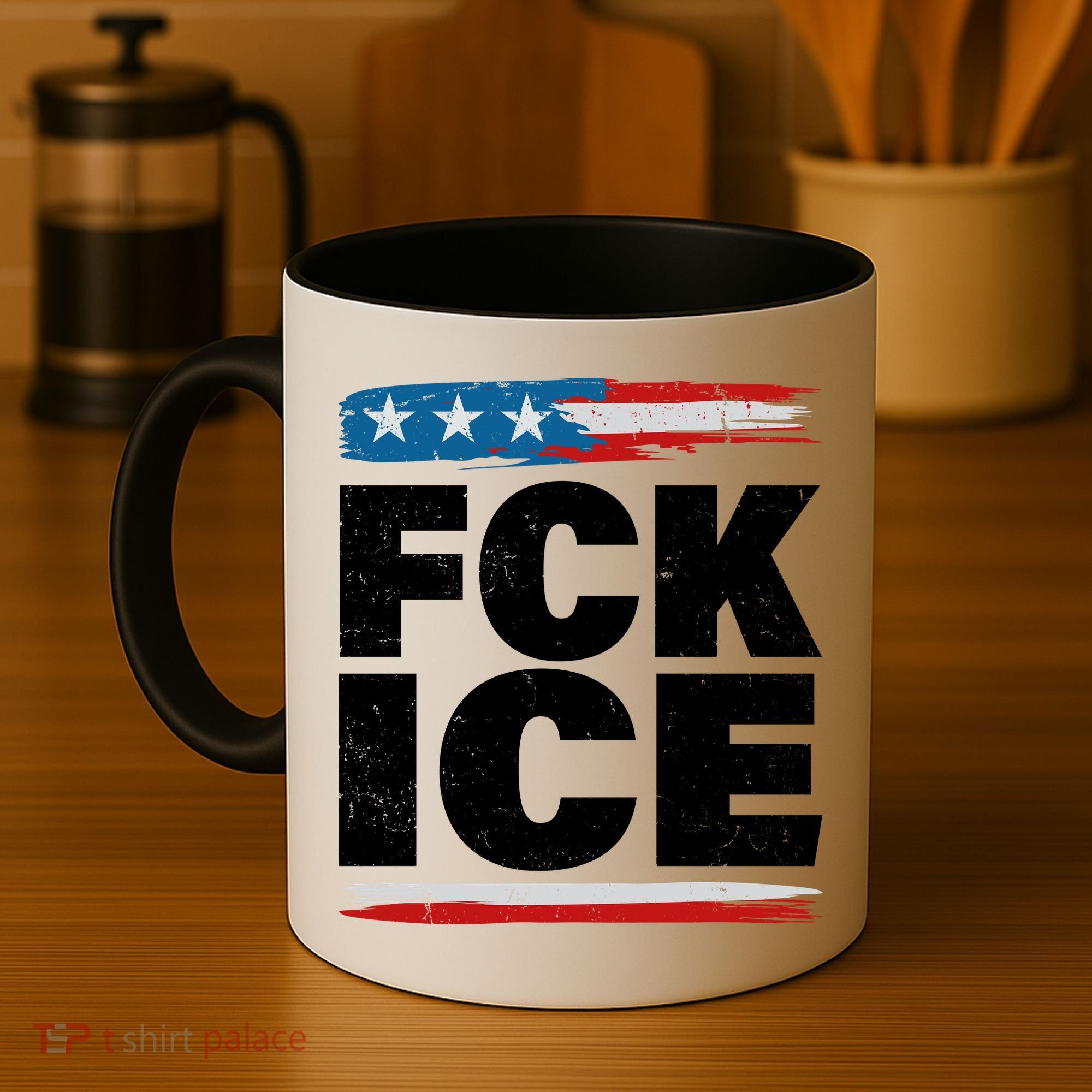 FCK ICE Anti ICE Distressed American Flag Coffee Mug