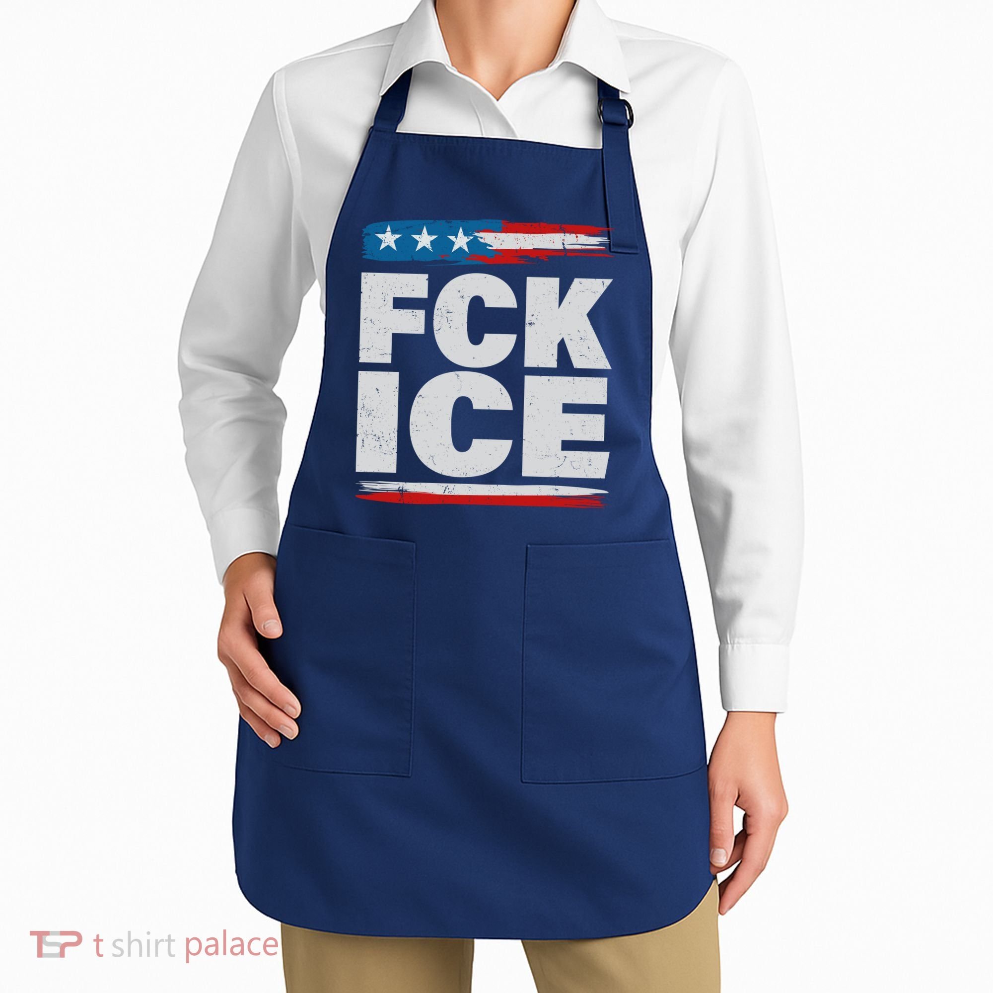 FCK ICE Anti ICE Distressed American Flag Apron