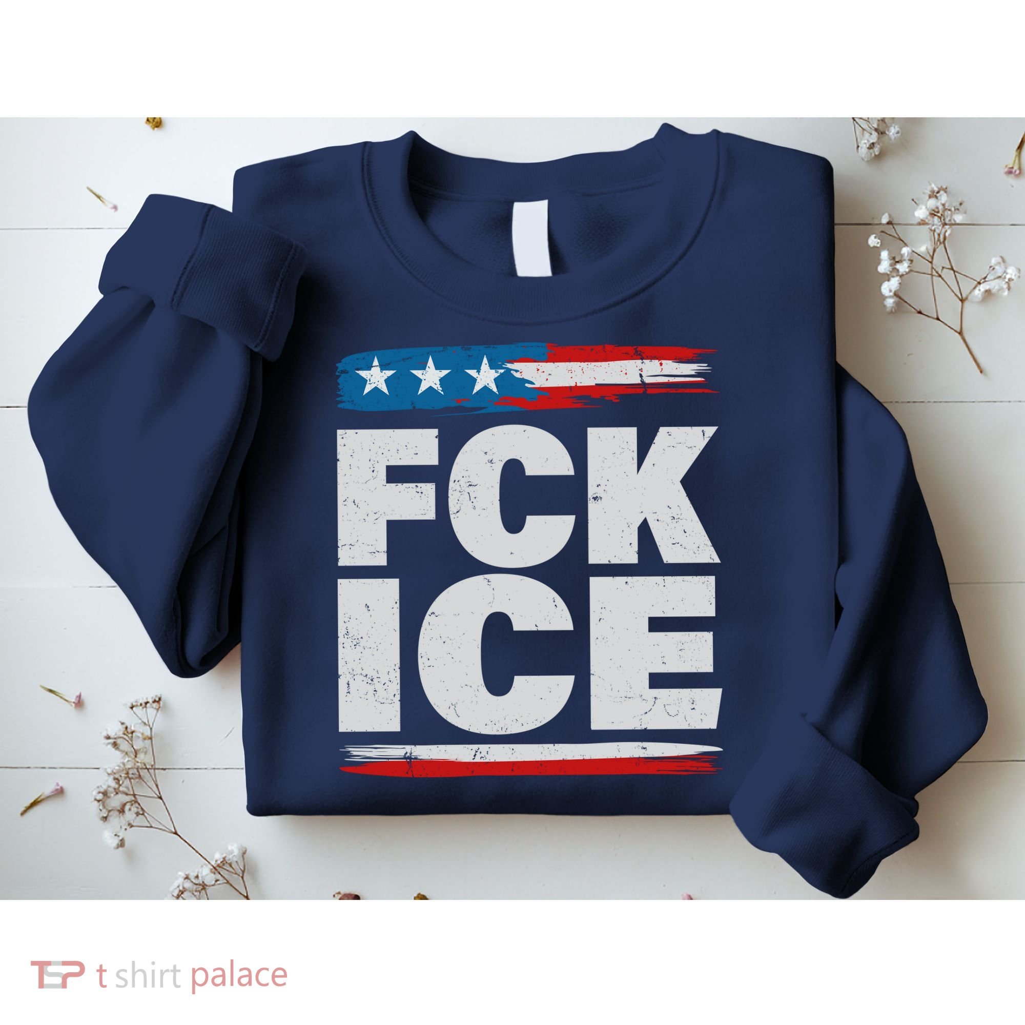 FCK ICE Anti ICE Distressed American Flag Sweatshirt