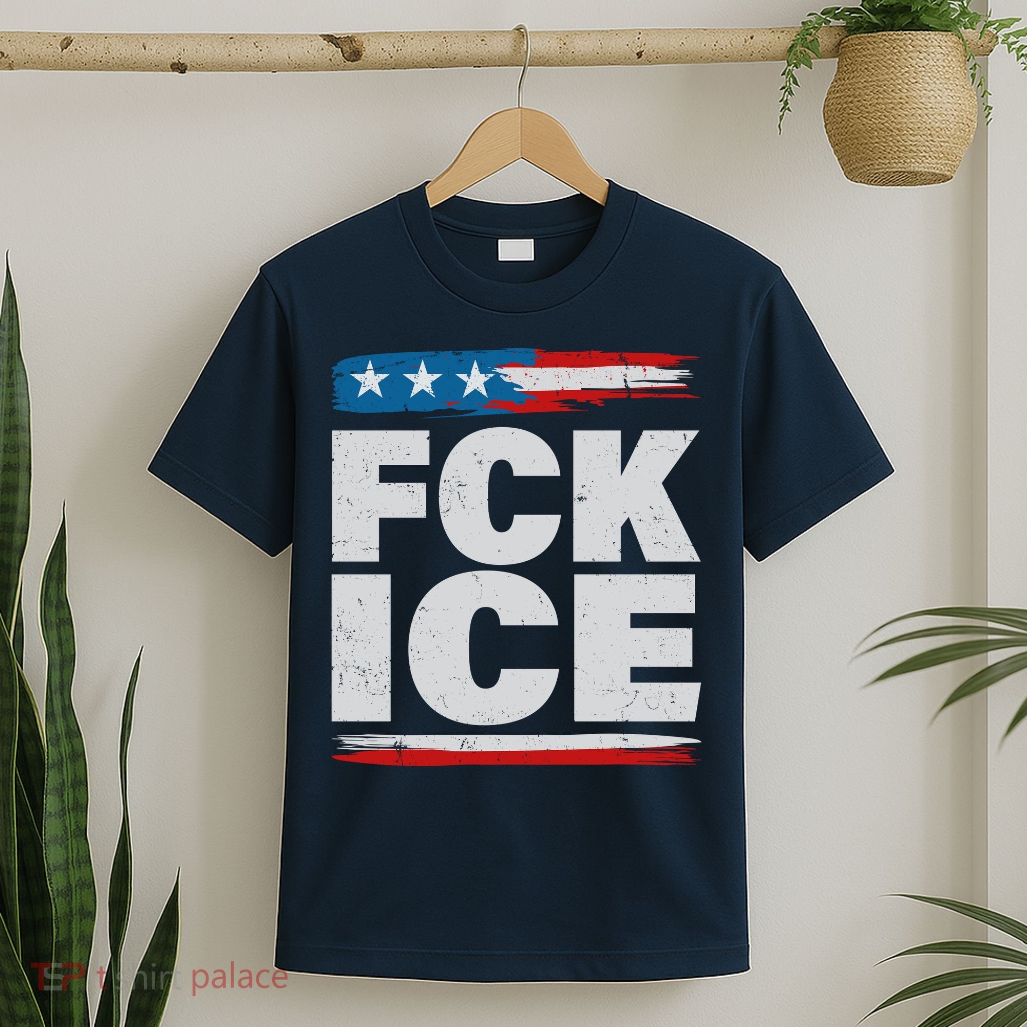 FCK ICE Anti ICE Distressed American Flag T-Shirt