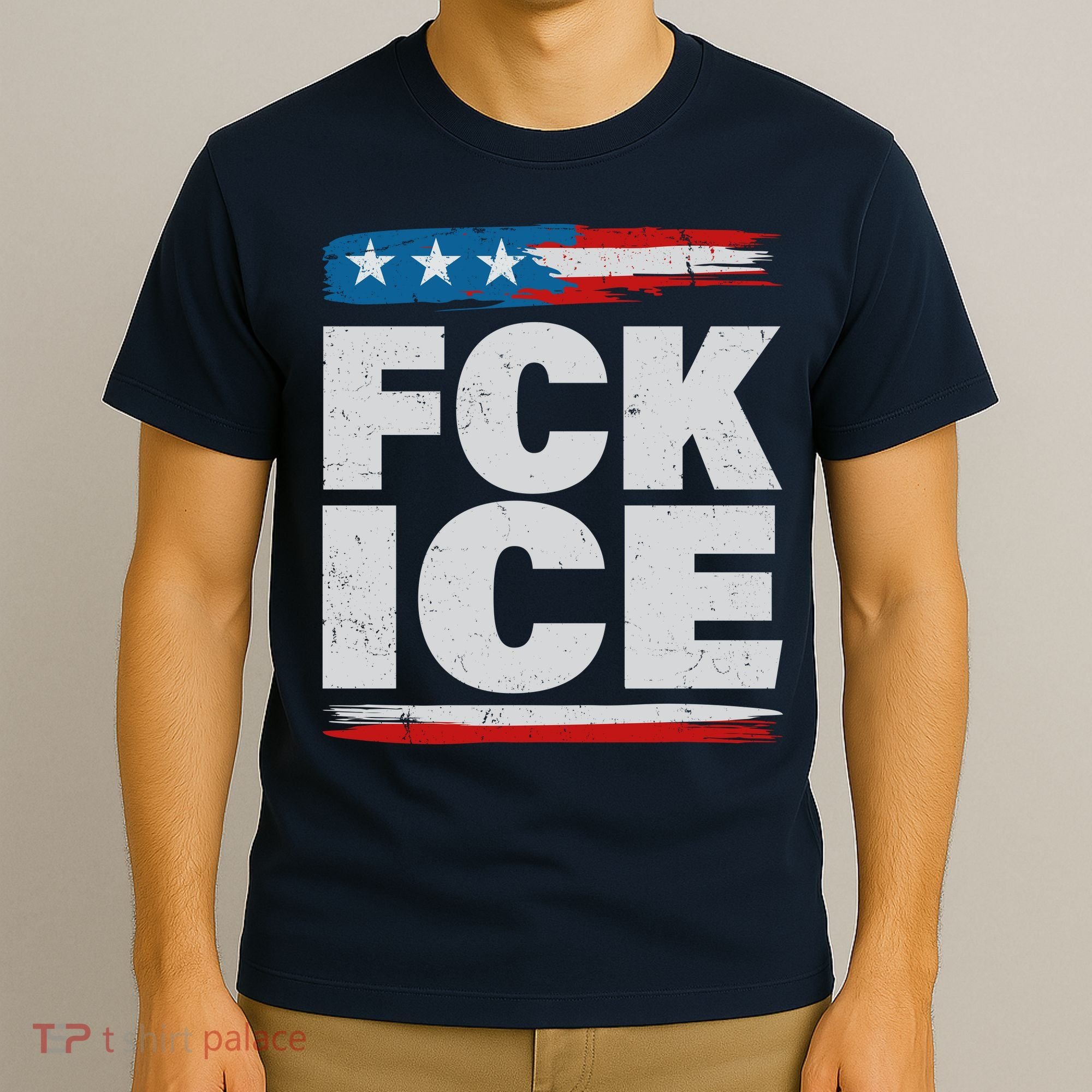 FCK ICE Anti ICE Distressed American Flag T-Shirt