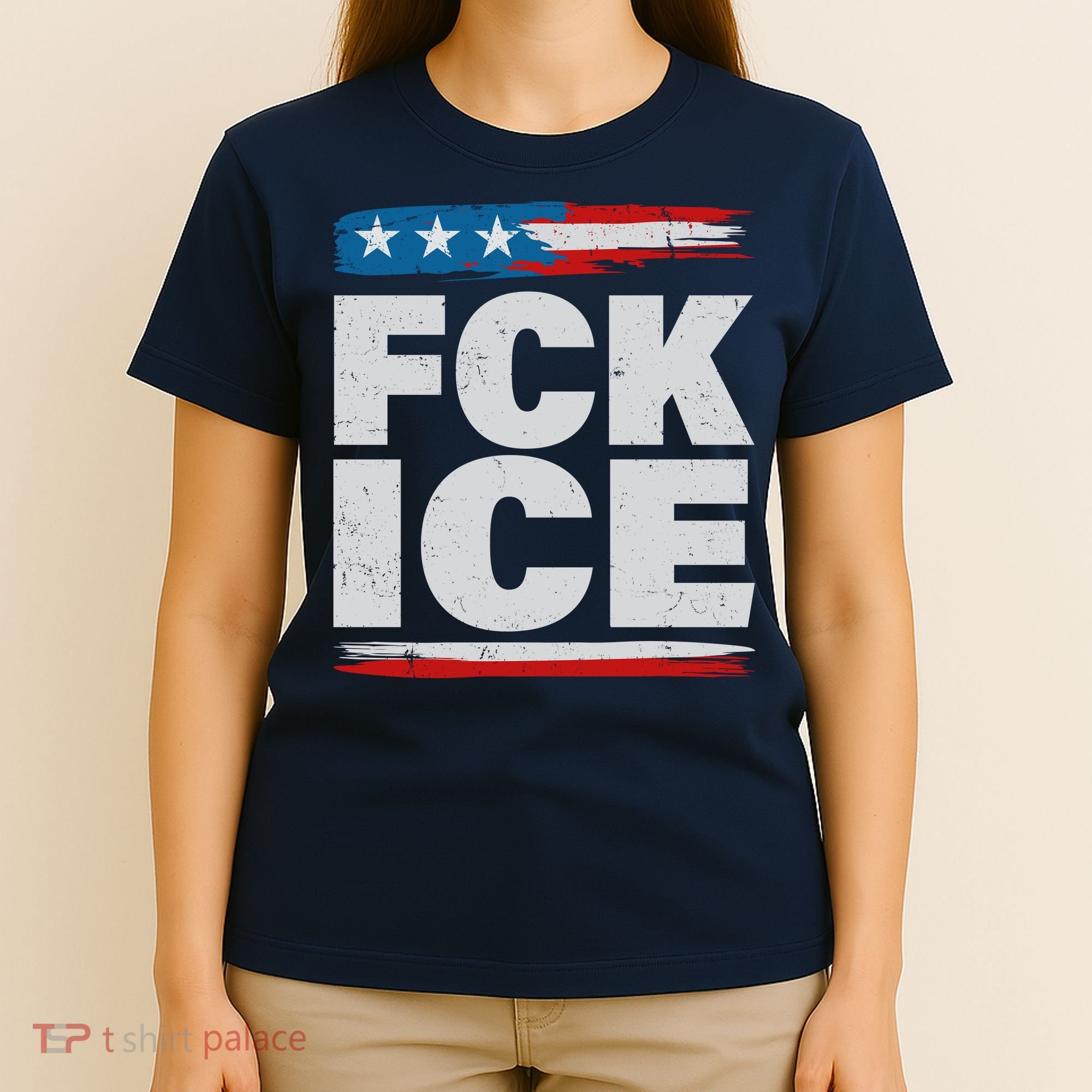 FCK ICE Anti ICE Distressed American Flag T-Shirt