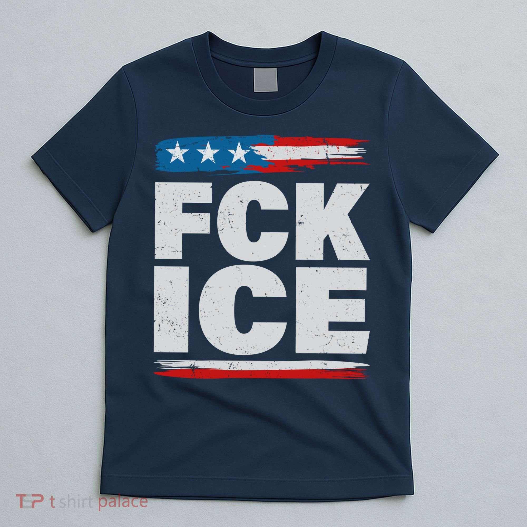 FCK ICE Anti ICE Distressed American Flag T-Shirt