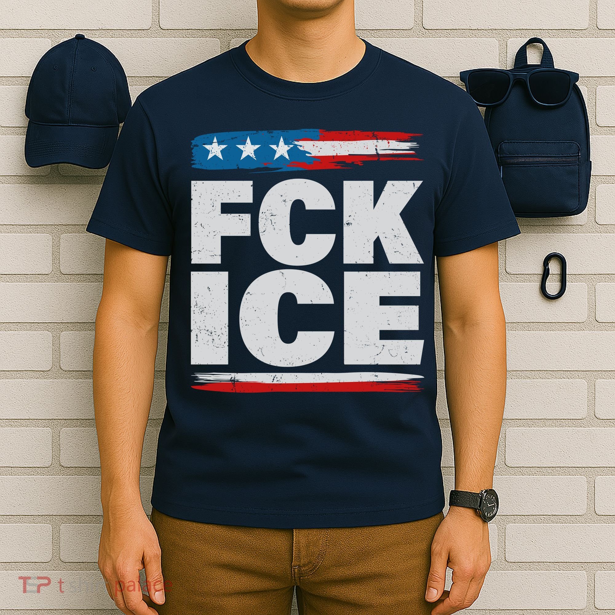 FCK ICE Anti ICE Distressed American Flag T-Shirt