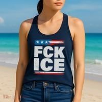 FCK ICE Anti ICE Distressed American Flag Women's Tank Top thumb 2