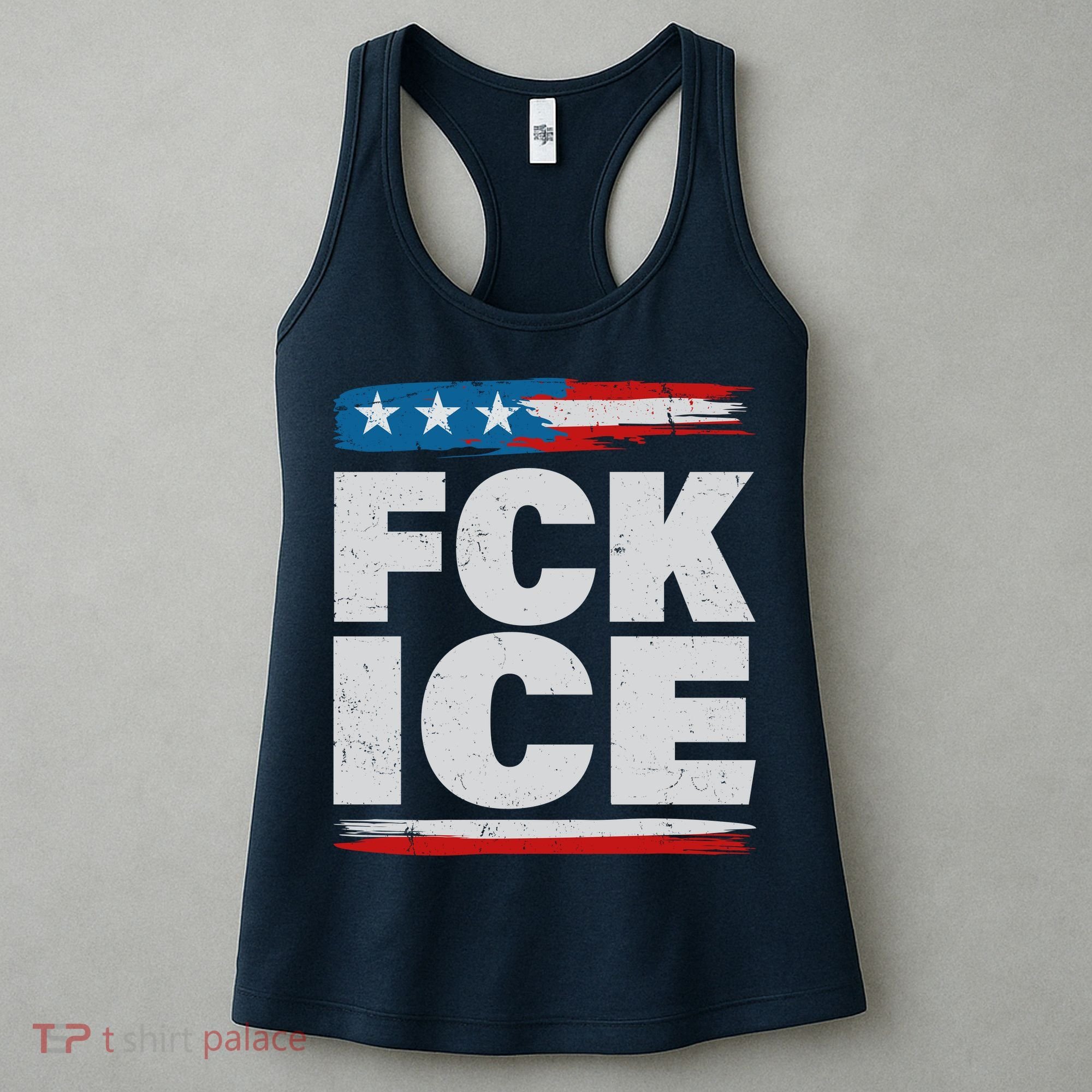FCK ICE Anti ICE Distressed American Flag Women's Tank Top