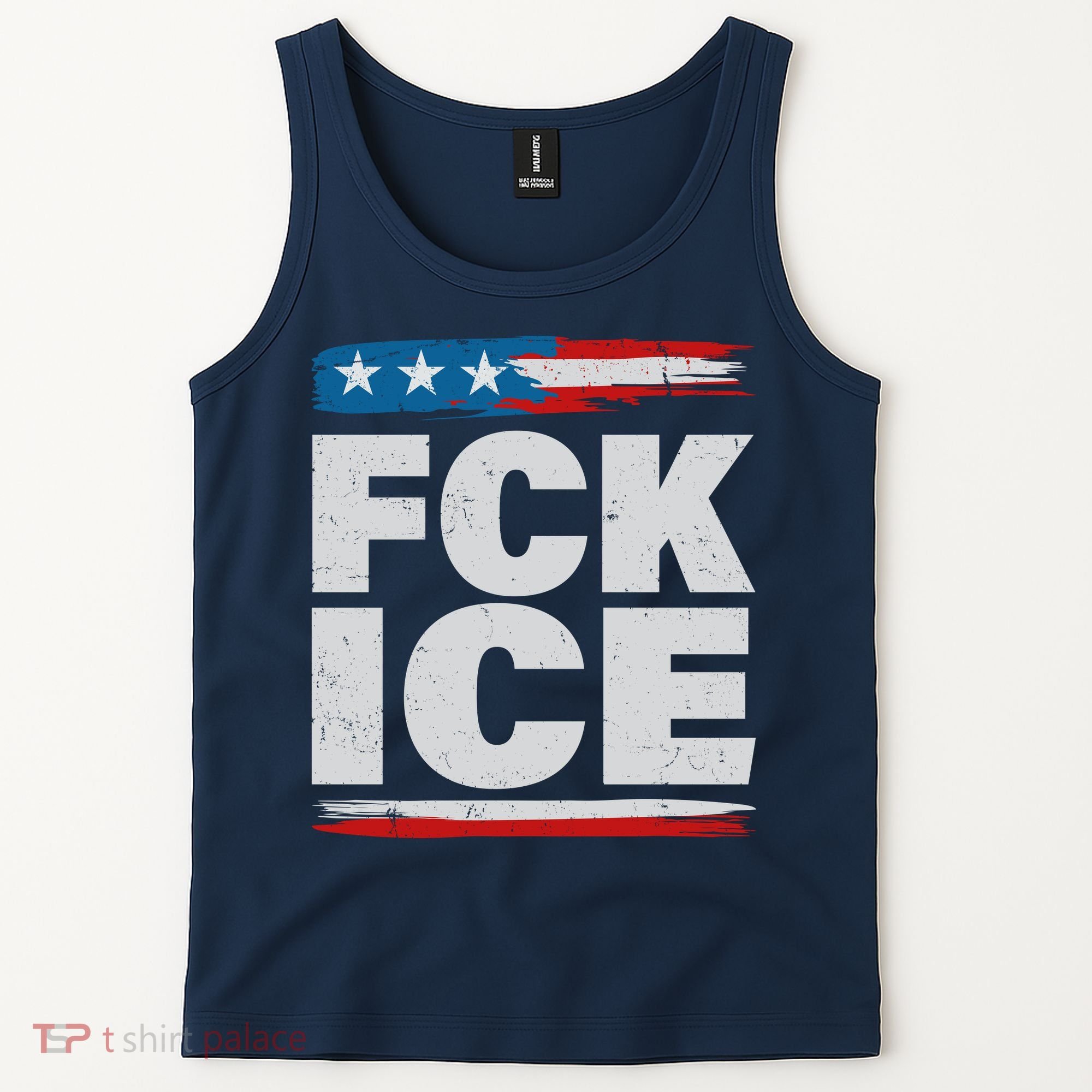 FCK ICE Anti ICE Distressed American Flag Tank Top