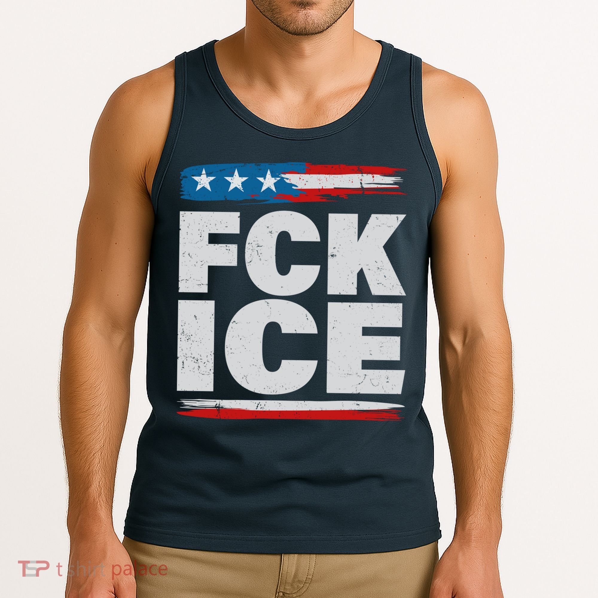 FCK ICE Anti ICE Distressed American Flag Tank Top