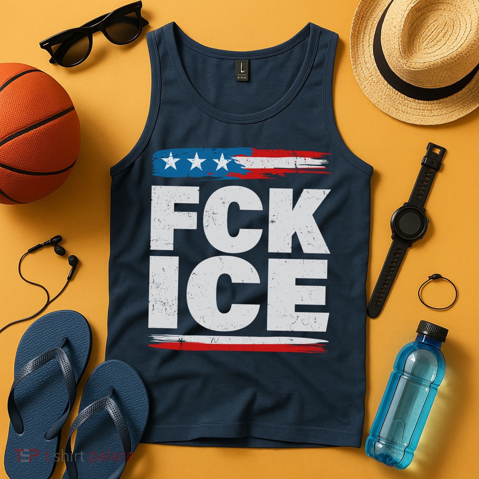 FCK ICE Anti ICE Distressed American Flag Tank Top