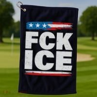 FCK ICE Anti ICE Distressed American Flag Golf Towel thumb 1