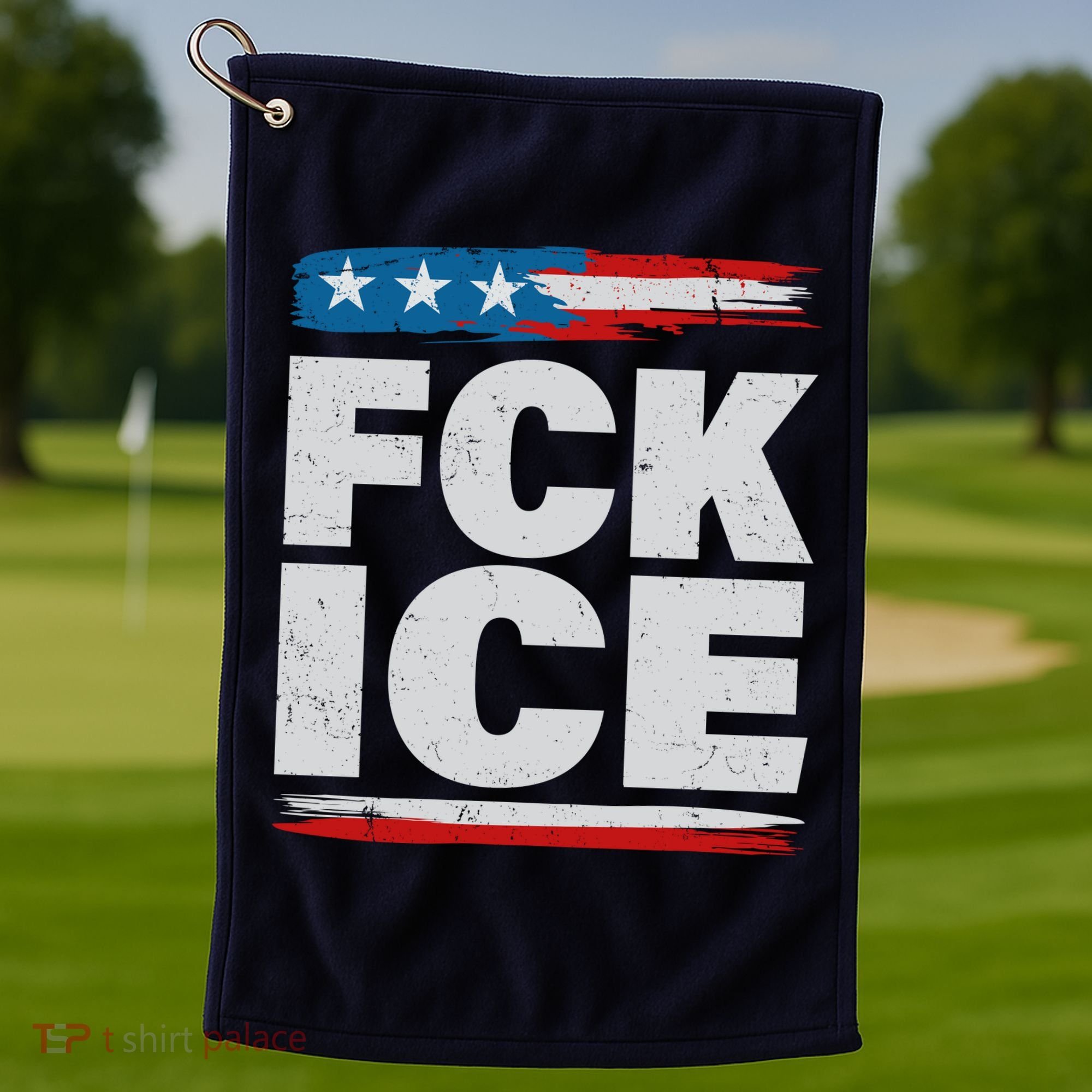 FCK ICE Anti ICE Distressed American Flag Golf Towel