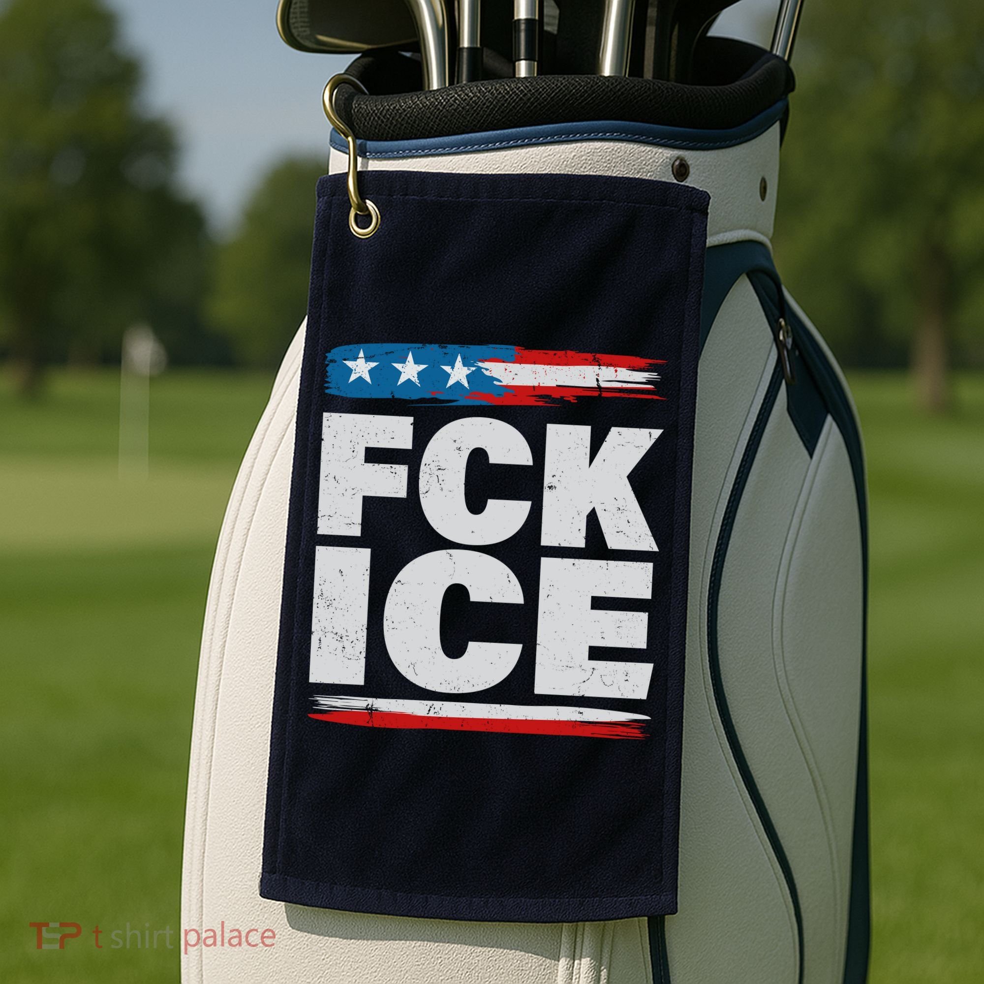 FCK ICE Anti ICE Distressed American Flag Golf Towel