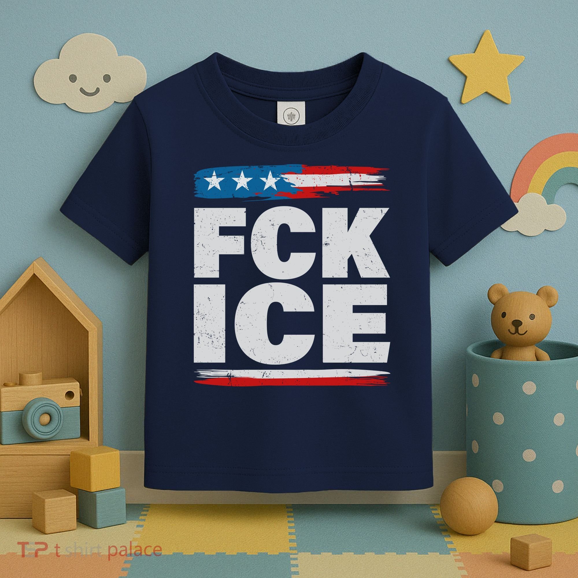 FCK ICE Anti ICE Distressed American Flag Toddler T-Shirt