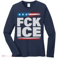 FCK ICE Anti ICE Distressed American Flag Women's Long Sleeve Shirt thumb 0