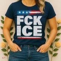 FCK ICE Anti ICE Distressed American Flag Women's T-Shirt thumb 2