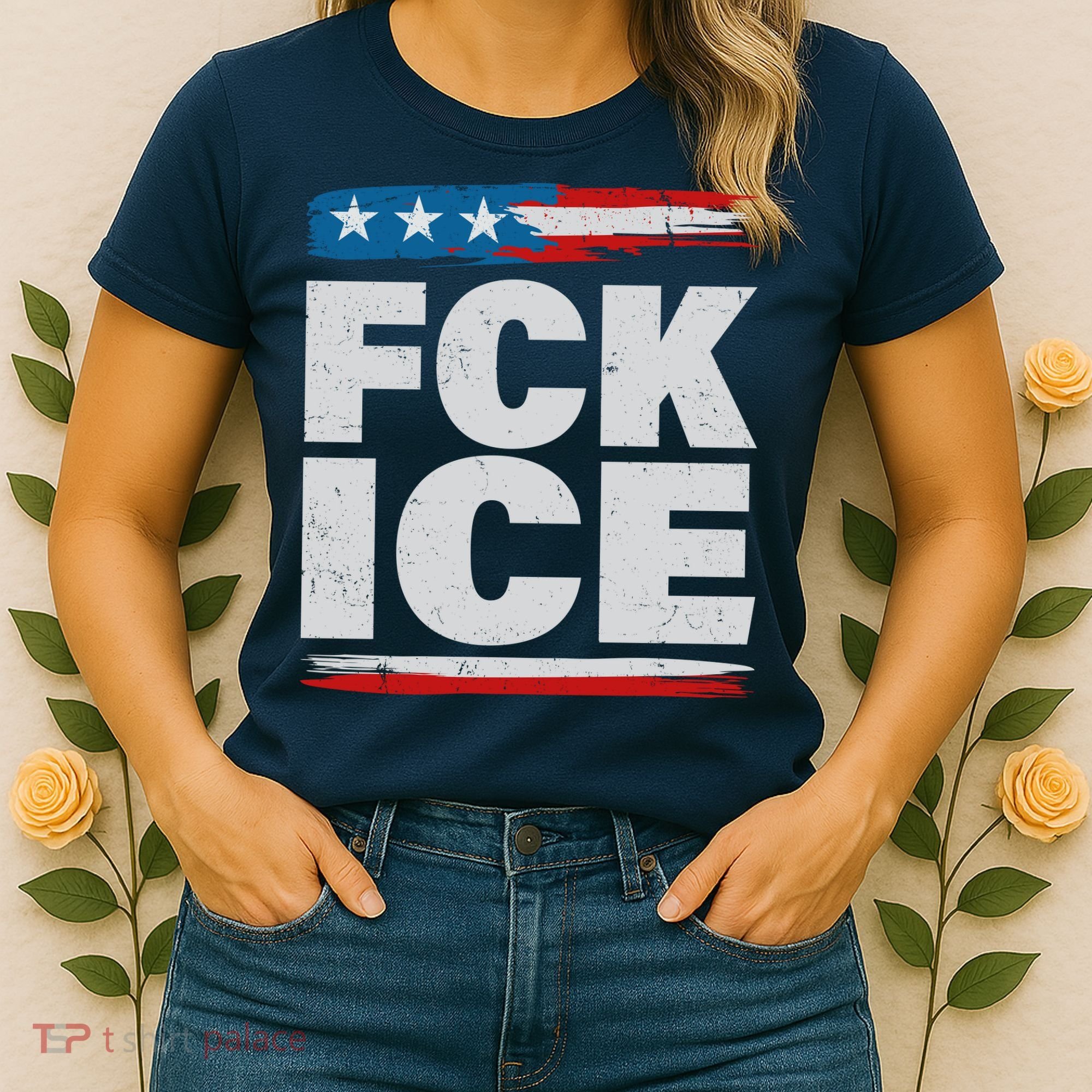 FCK ICE Anti ICE Distressed American Flag Women's T-Shirt