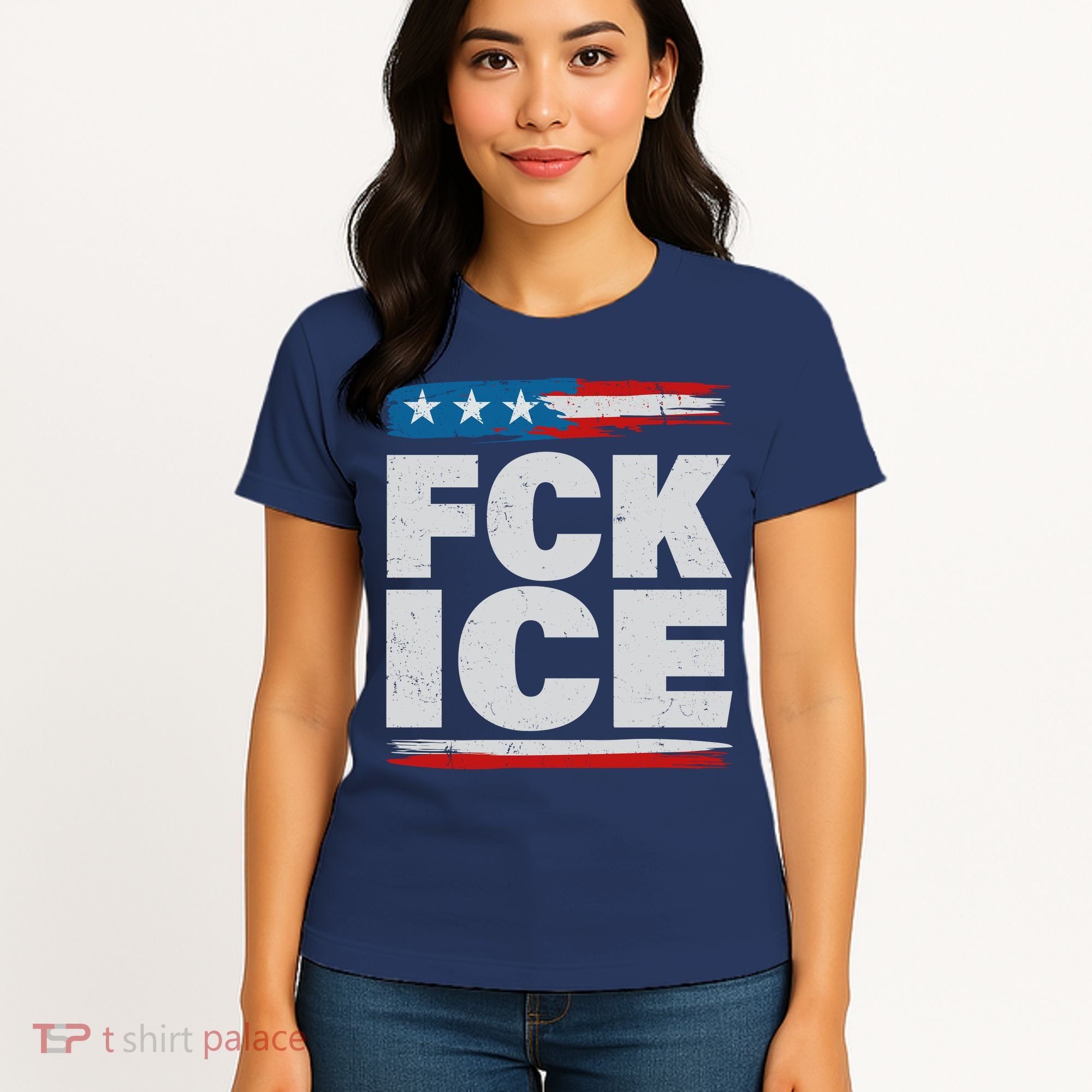 FCK ICE Anti ICE Distressed American Flag Women's T-Shirt