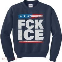 FCK ICE Anti ICE Distressed American Flag Kids Sweatshirt thumb 0