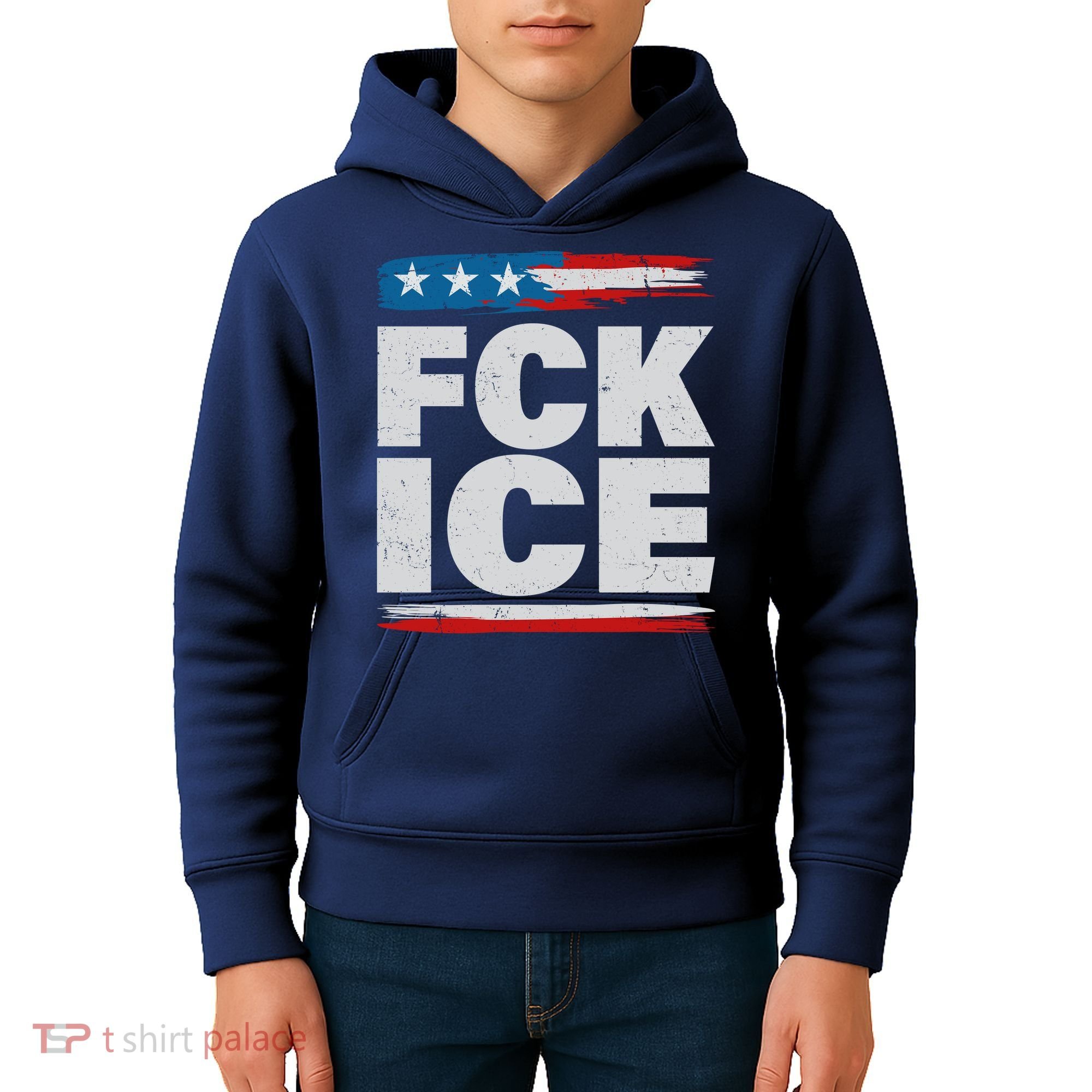 FCK ICE Anti ICE Distressed American Flag Kids Hoodie