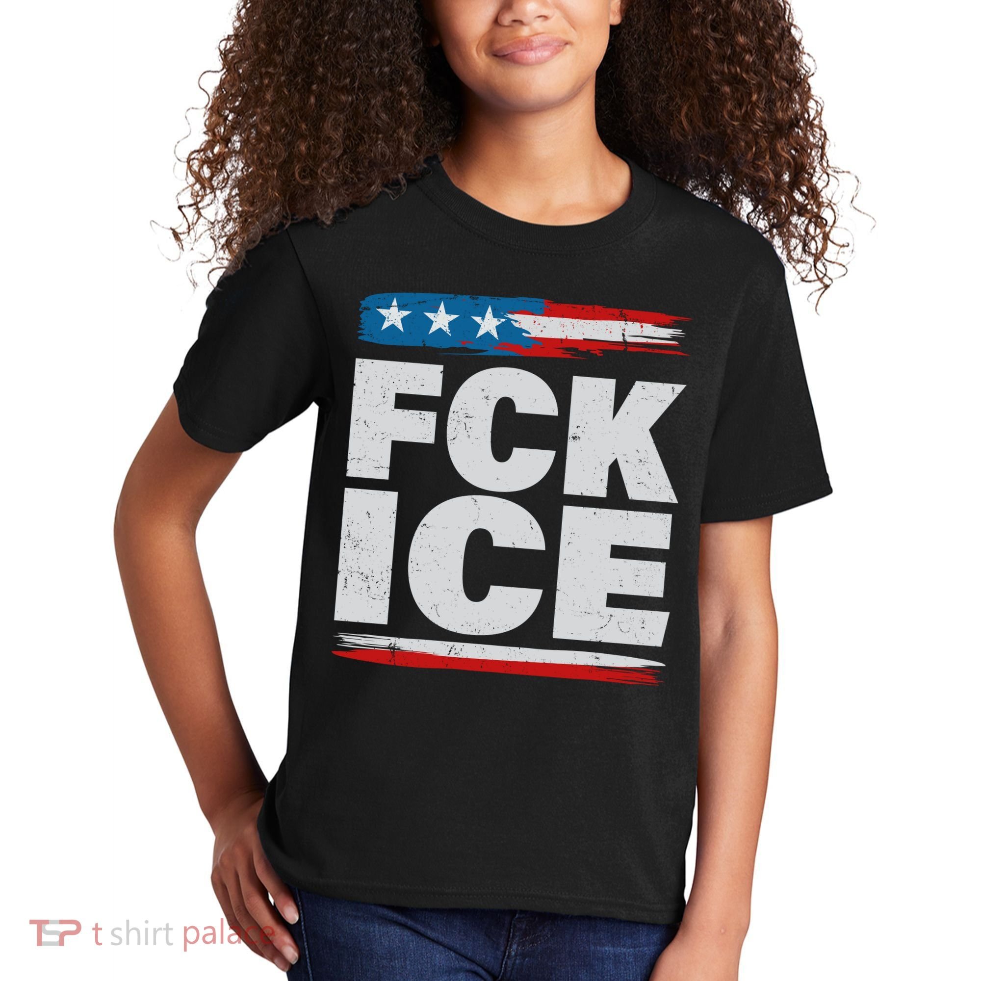 FCK ICE Anti ICE Distressed American Flag Kids T-Shirt