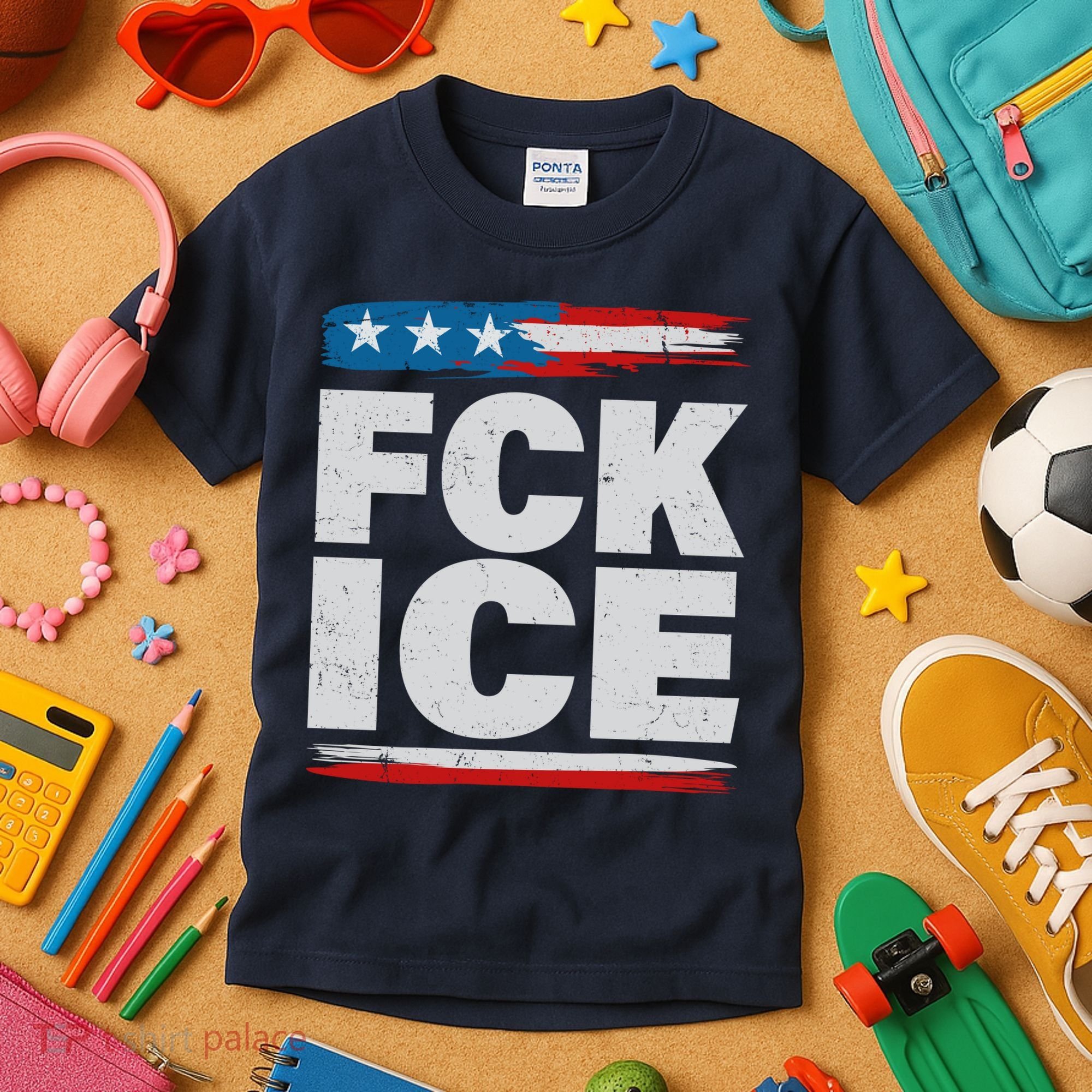 FCK ICE Anti ICE Distressed American Flag Kids T-Shirt