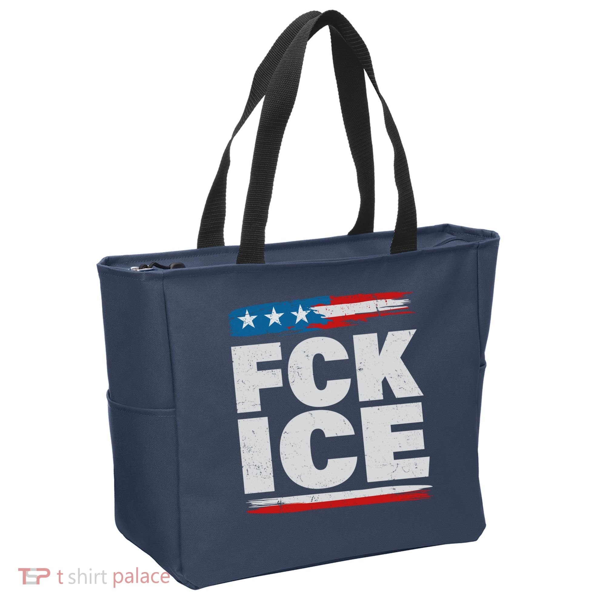 FCK ICE Anti ICE Distressed American Flag Tote Bag