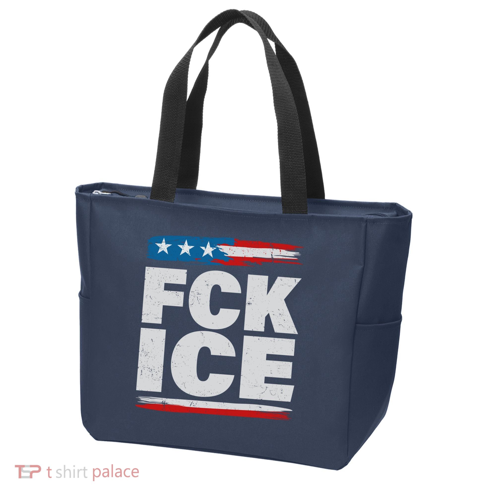 FCK ICE Anti ICE Distressed American Flag Tote Bag