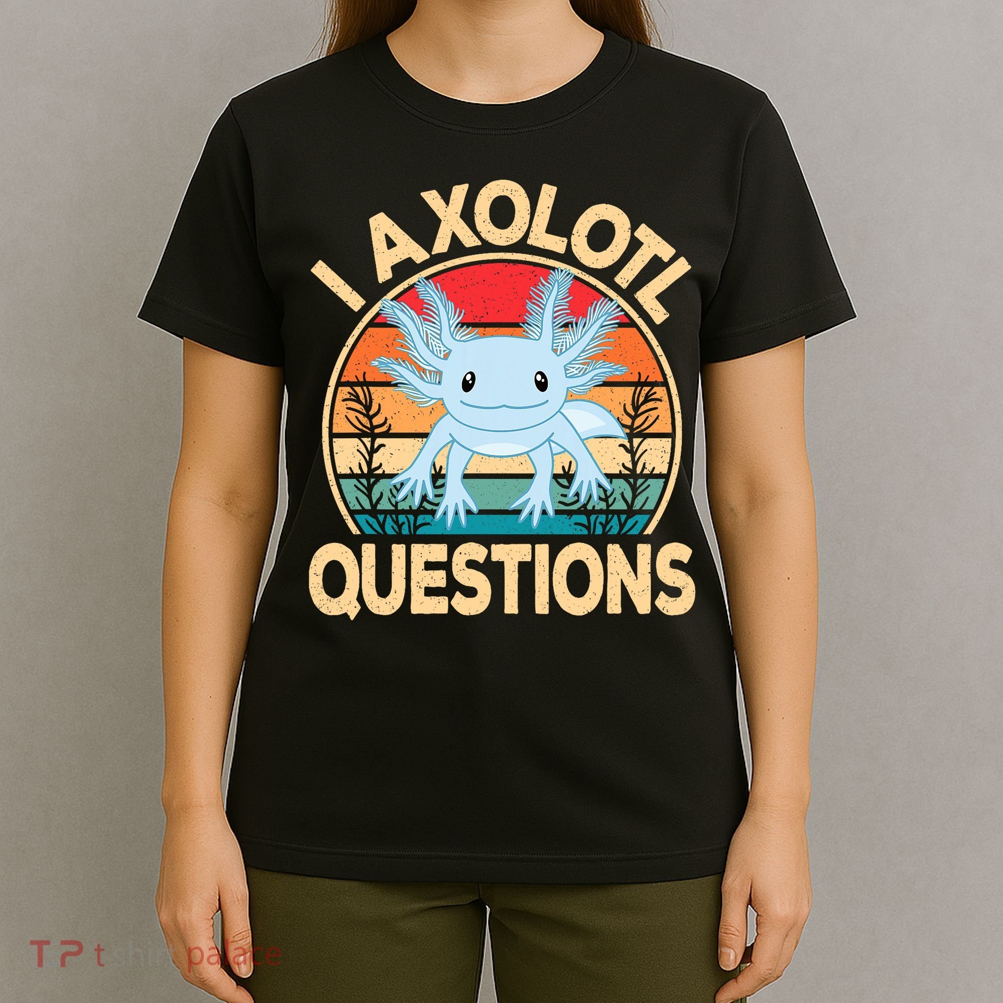 Funny I Axolotl Questions Cute Kawaii Blue Axolotl Retro T-Shirt