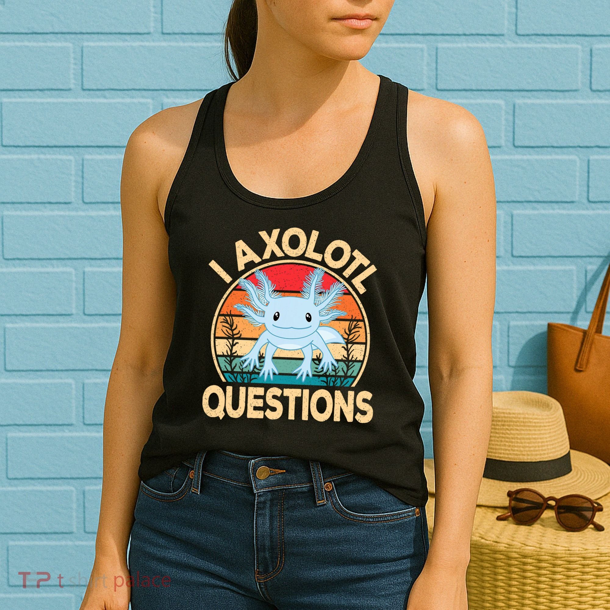 Funny I Axolotl Questions Cute Kawaii Blue Axolotl Retro Women's Tank Top