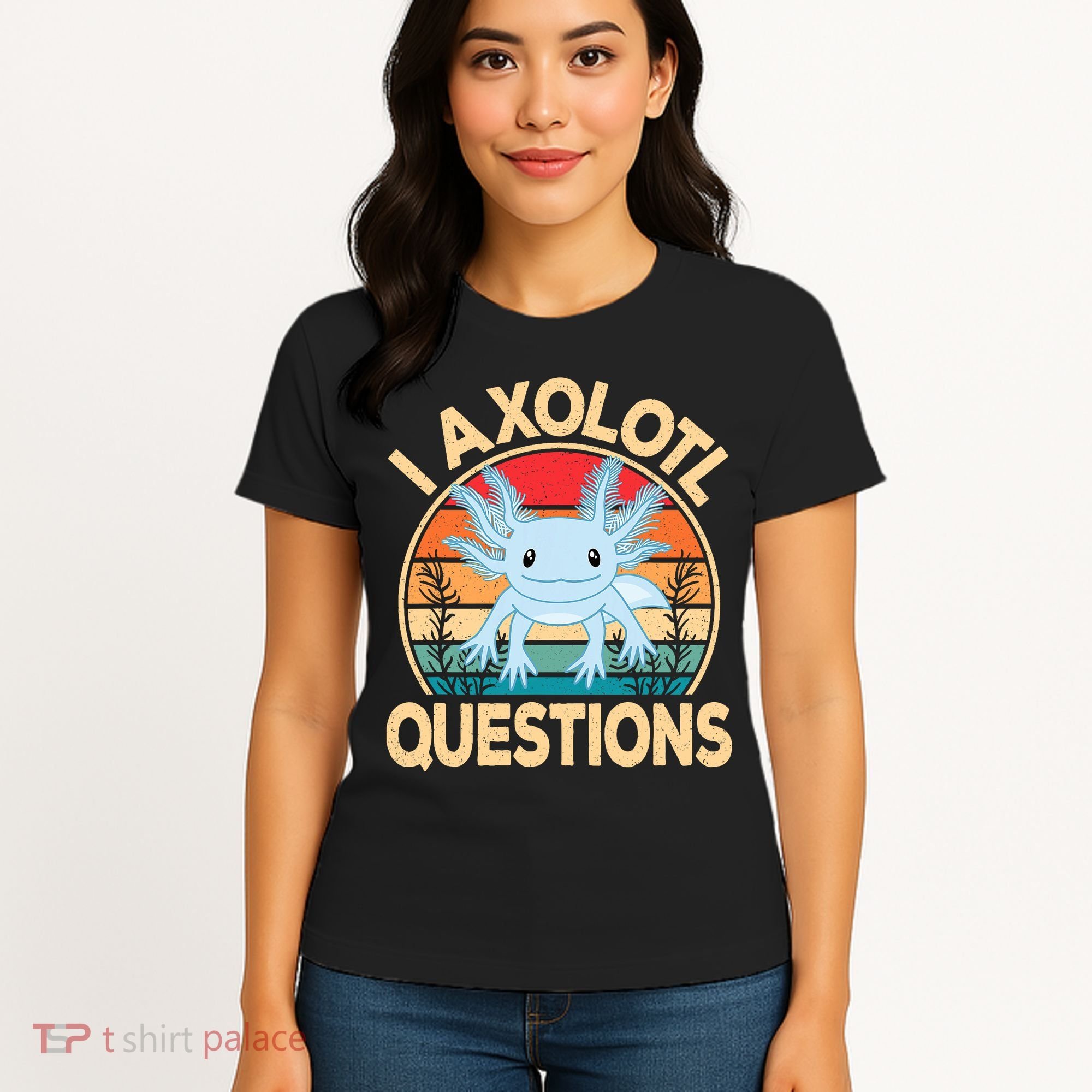 Funny I Axolotl Questions Cute Kawaii Blue Axolotl Retro Women's T-Shirt