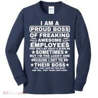 Funny I Am A Proud Boss Of Freaking Awesome Employees Boss Kids Long Sleeve Shirt thumb 0