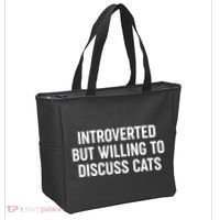 Funny Introverted But Willing To Discuss Cats Tote Bag thumb 2