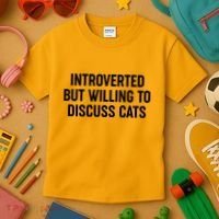 Funny Introverted But Willing To Discuss Cats Kids T-Shirt thumb 3