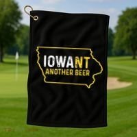 Funny Iowa Beer Distressed Iowa State Map Golf Towel thumb 1
