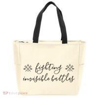 Fighting Invisible Battles Invisible Illness Awareness Tote Bag thumb 0