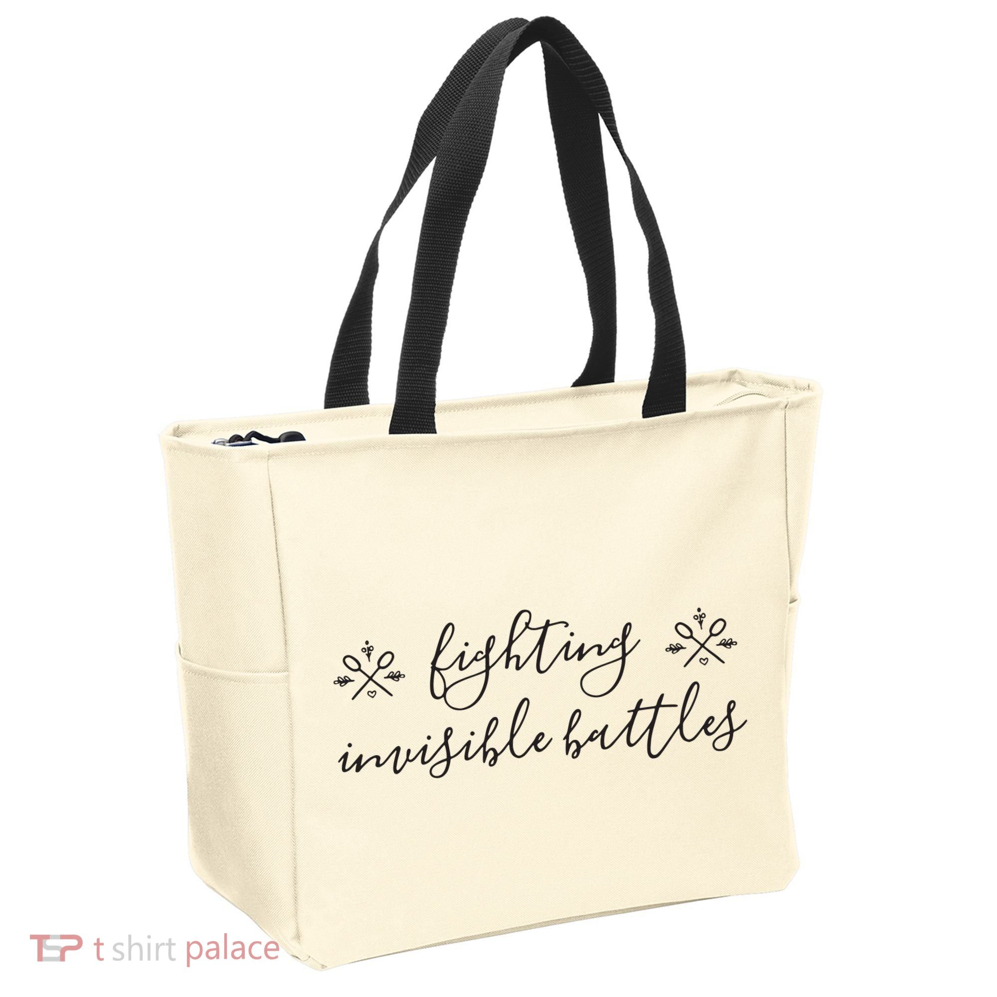 Fighting Invisible Battles Invisible Illness Awareness Tote Bag