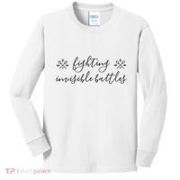 Fighting Invisible Battles Invisible Illness Awareness Kids Long Sleeve Shirt thumb 0