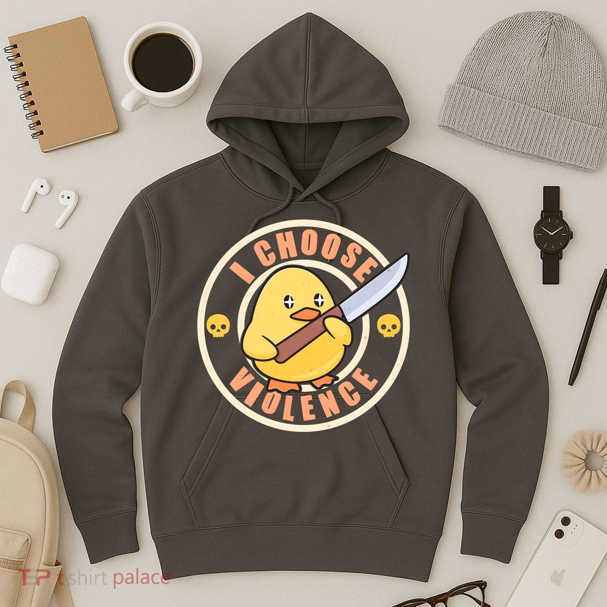 Funny I Choose Violence Baby Chick With Knife Hoodie