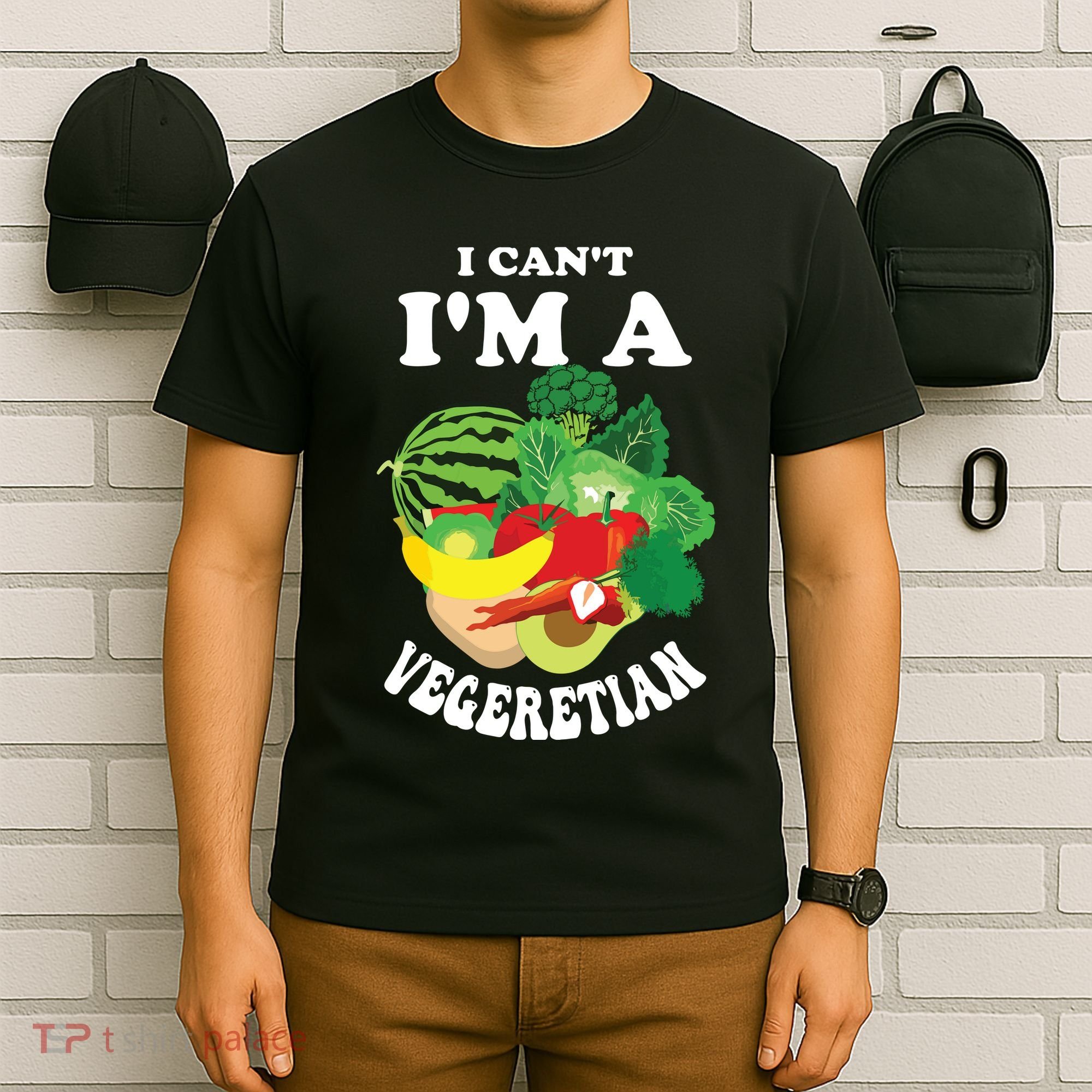 Funny I Cant Im A Vegetarian Sayings Vegetable Graphic T-Shirt