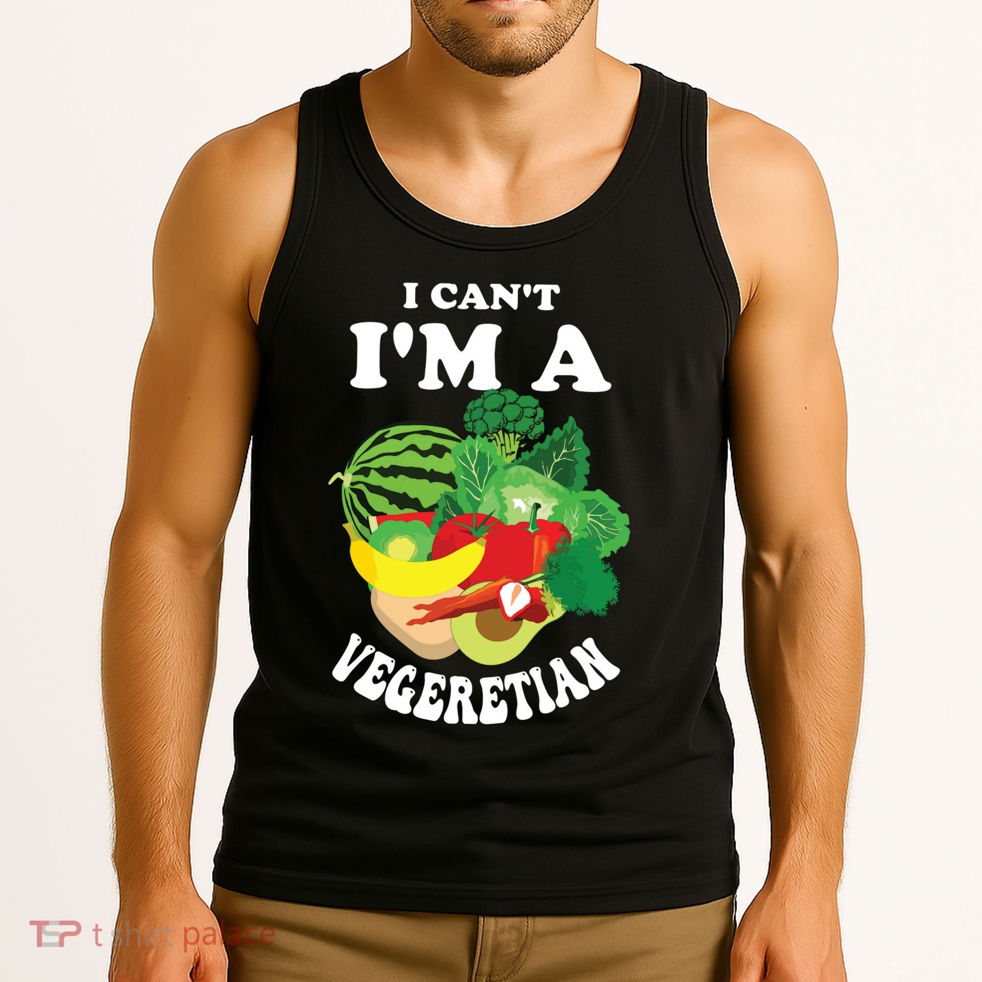 Funny I Cant Im A Vegetarian Sayings Vegetable Graphic Tank Top
