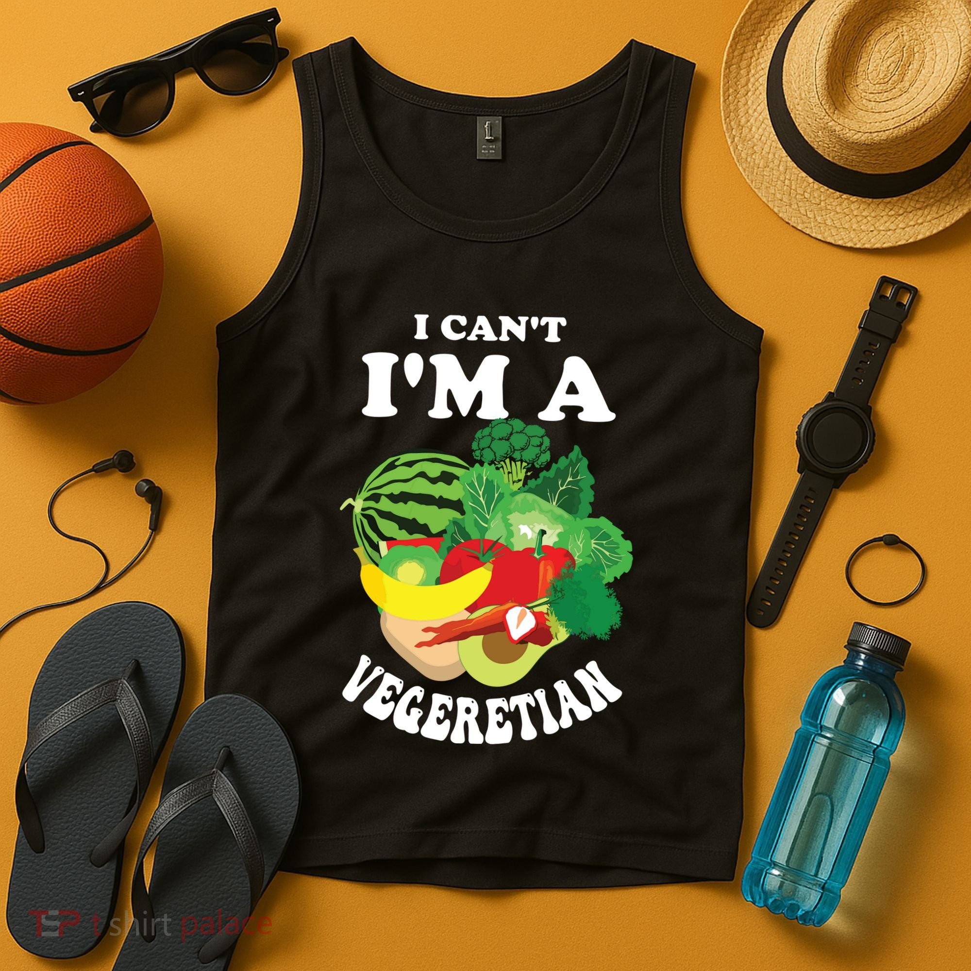 Funny I Cant Im A Vegetarian Sayings Vegetable Graphic Tank Top
