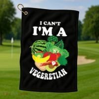 Funny I Cant Im A Vegetarian Sayings Vegetable Graphic Golf Towel thumb 1