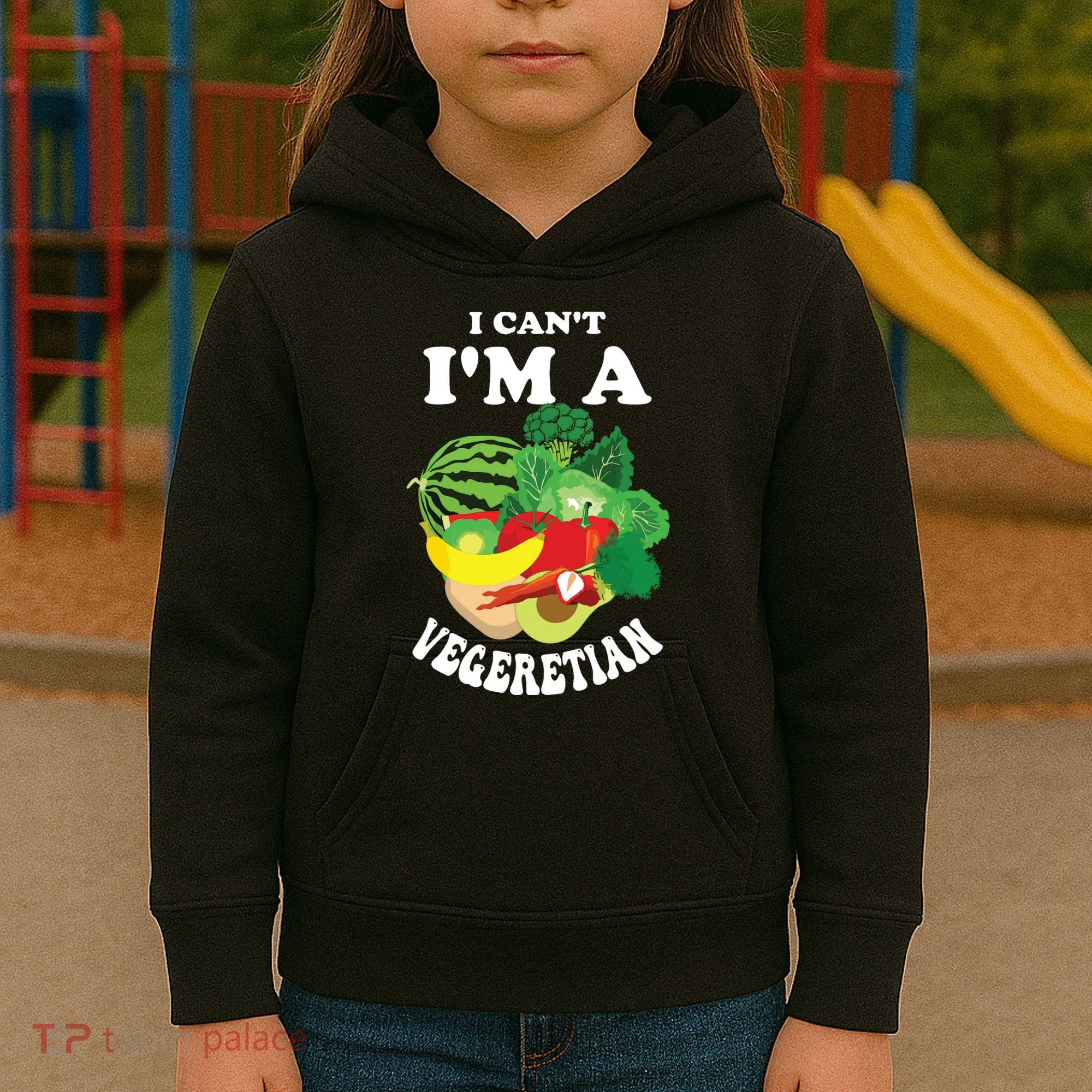 Funny I Cant Im A Vegetarian Sayings Vegetable Graphic Kids Hoodie