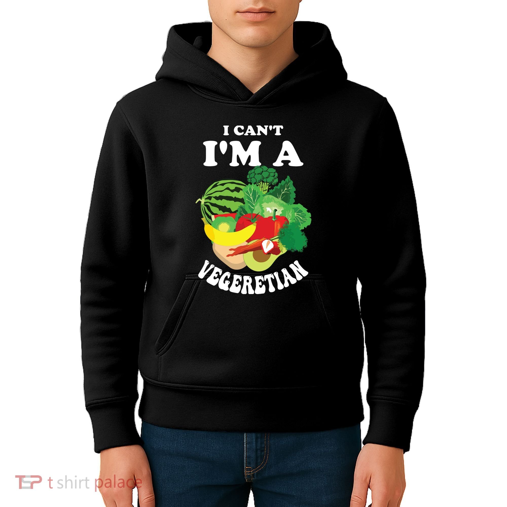 Funny I Cant Im A Vegetarian Sayings Vegetable Graphic Kids Hoodie