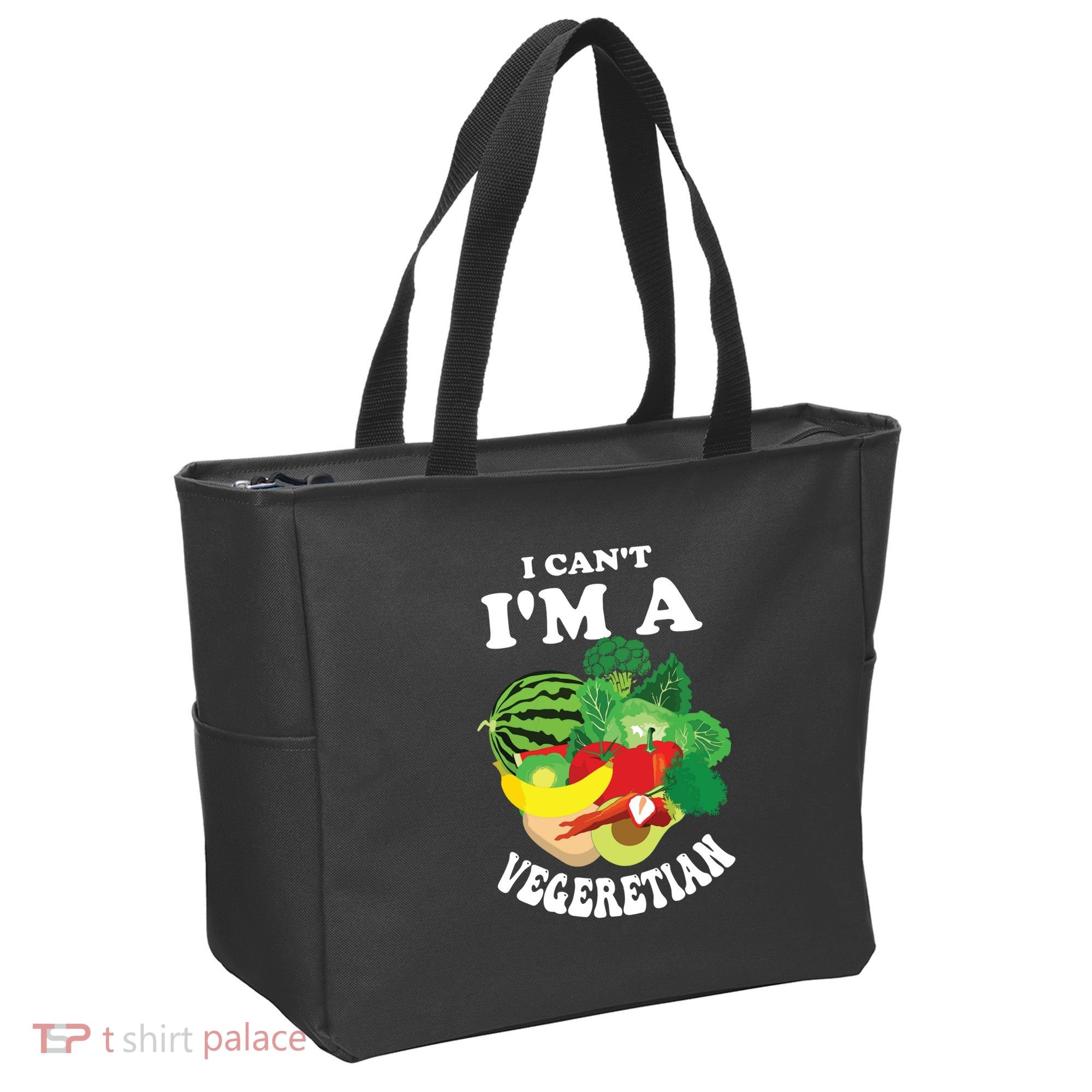 Funny I Cant Im A Vegetarian Sayings Vegetable Graphic Tote Bag