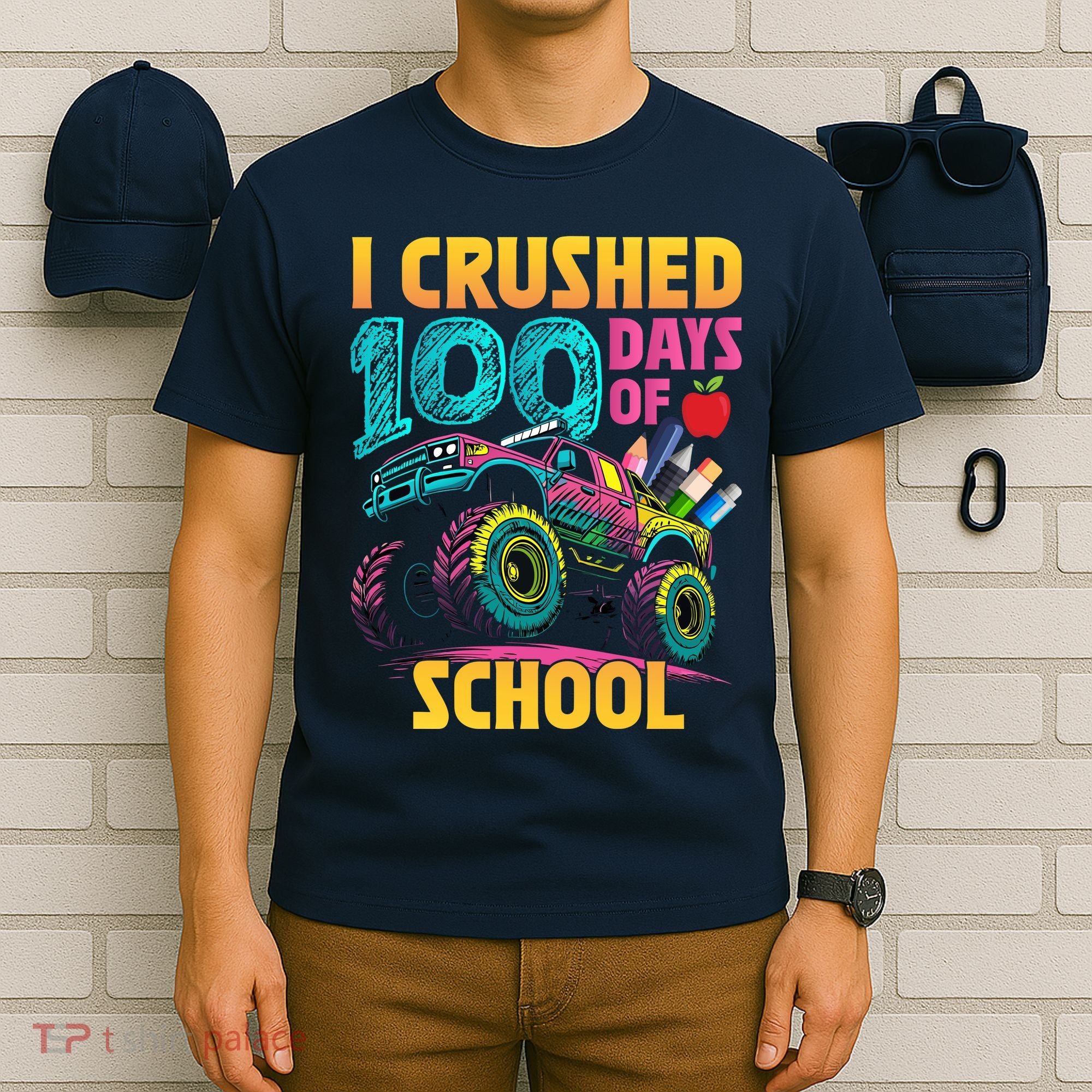 Funny I Crushed 100 Days Of School Monster Truck T-Shirt
