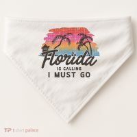 Florida Is Calling I Must Go Summer Vacation Gift USA-Made Doggie Bandana thumb 0