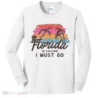 Florida Is Calling I Must Go Summer Vacation Gift Kids Long Sleeve Shirt thumb 0
