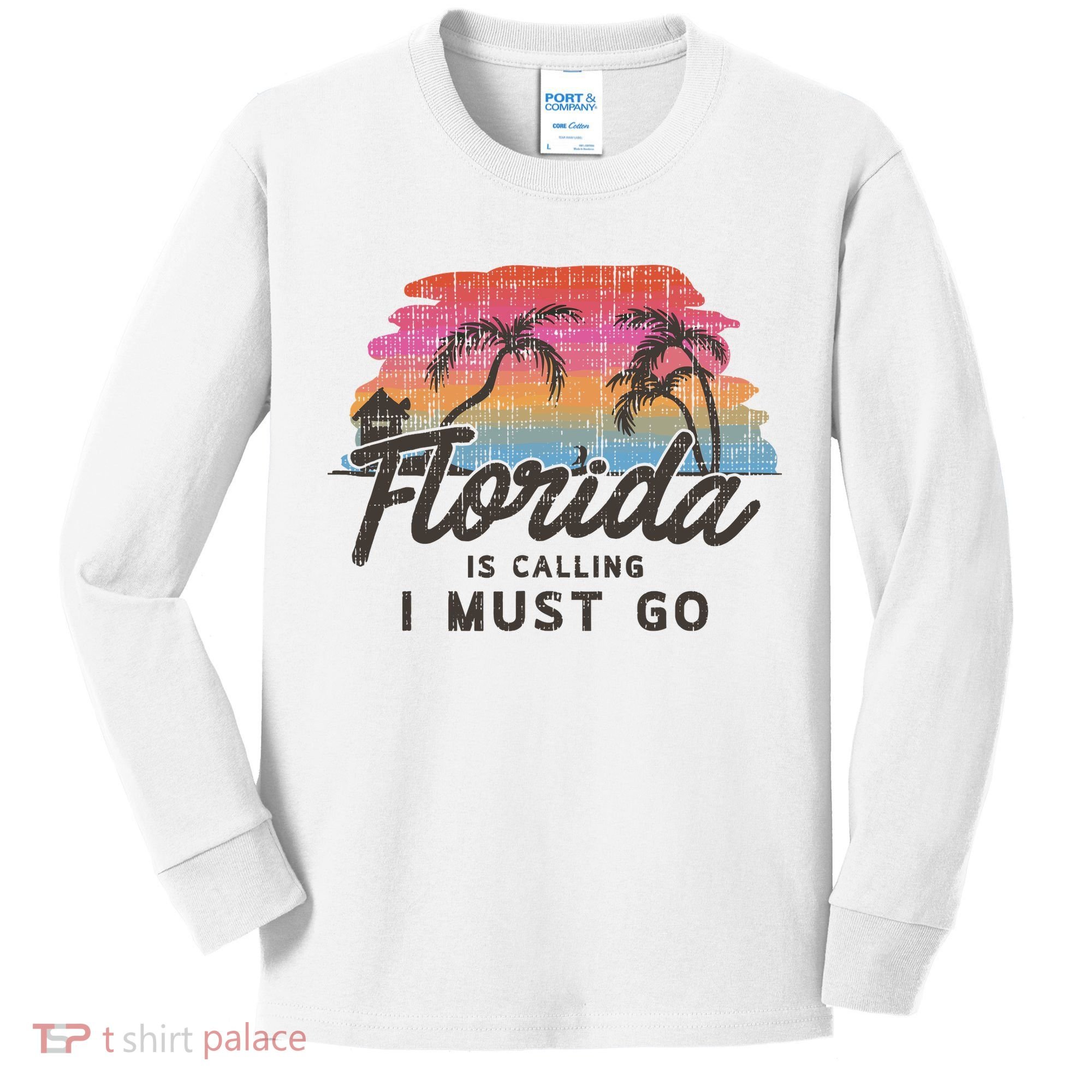 Florida Is Calling I Must Go Summer Vacation Gift Kids Long Sleeve Shirt